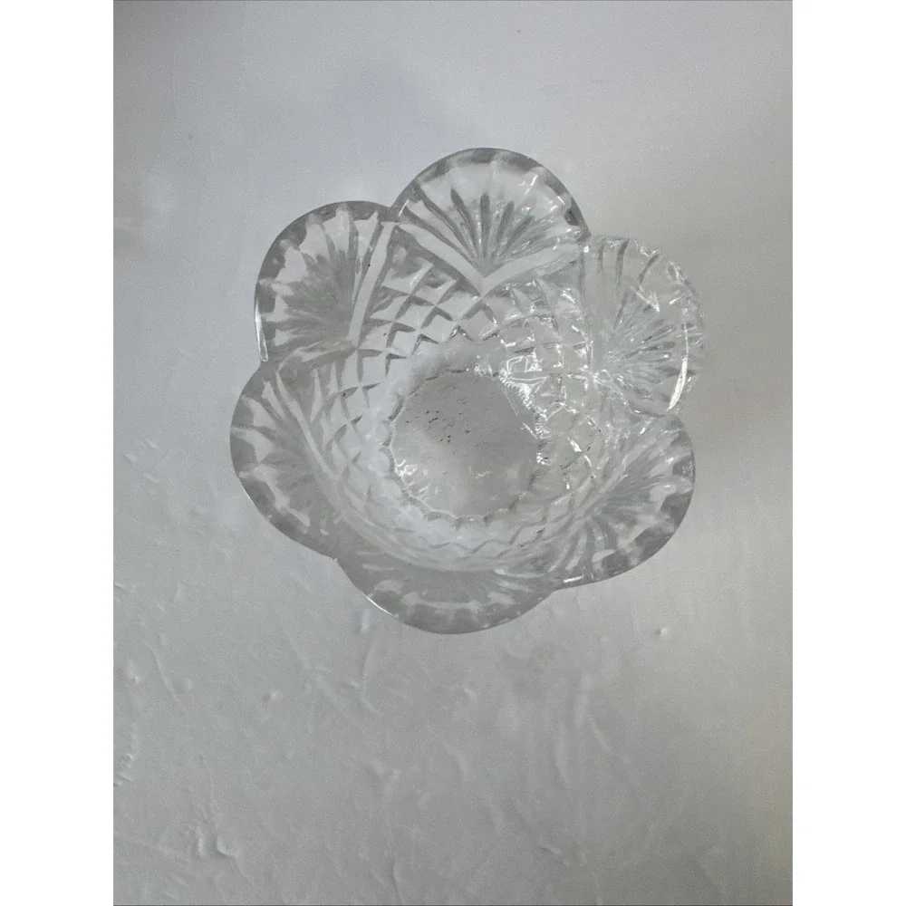 Heavy Clear Lead‎ Crystal Scalloped Bowl Vase Candle Holder 4.25